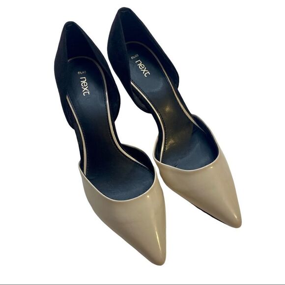 Next Brand Two Toned Pointed Toe Pumps in Taupe & Black Suede. Ladies Sz 6.5 - Picture 1 of 5